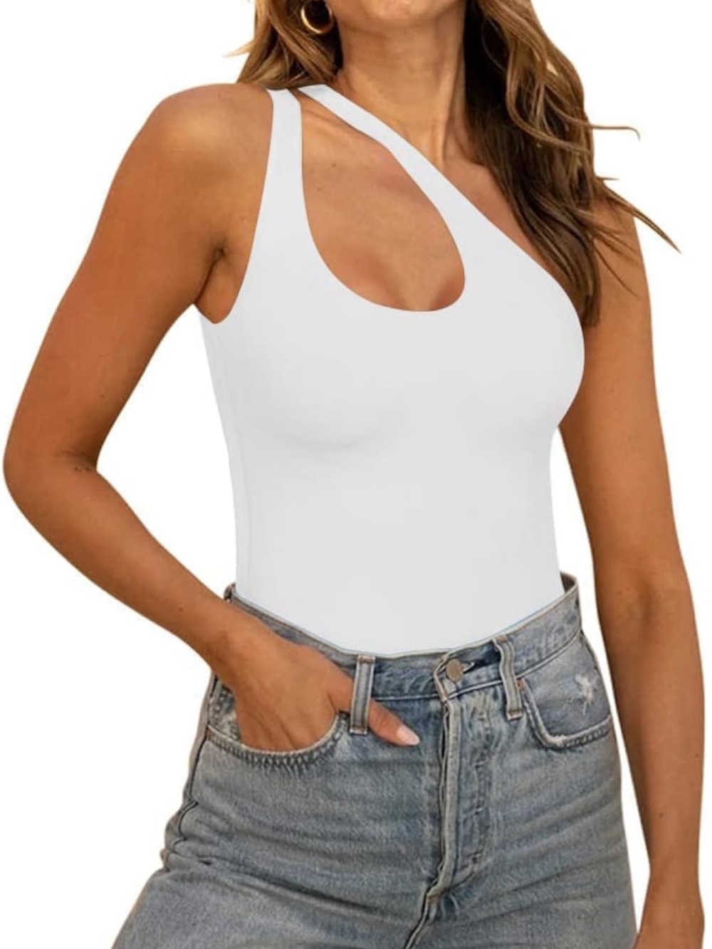 White One-Shoulder Cutout Bodysuit
